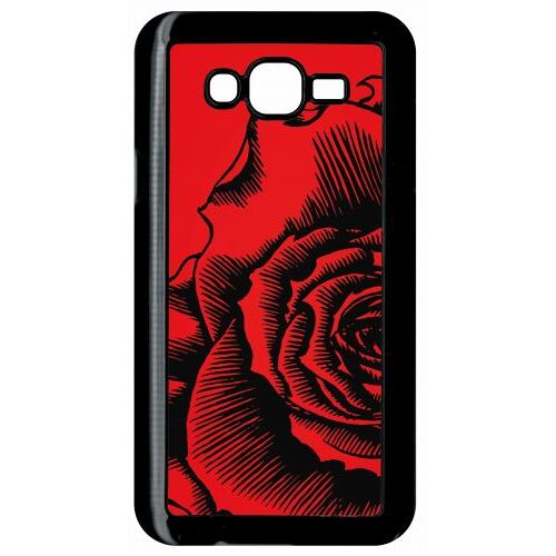 Coque Pour Smartphone - Fleur Fond Fond Rouge - Compatible Avec Samsung Galaxy J7 - Plastique - Bord Noir