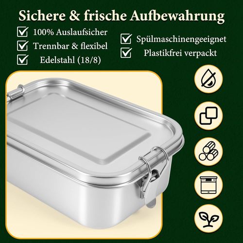 TIANYI-Boîte à déjeuner en acier inoxydable 800 ml avec cloison de séparation - Anti-fuite - Pour enfants - Boîte à bento en métal durable réutilisable avec sac en coton - Sans BPA