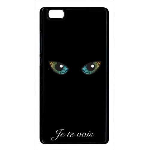 Coque Pour Smartphone - Je Te Vois Yeux De Chat - Compatible Avec Huawei P8 Lite (2015) - Plastique - Bord Noir