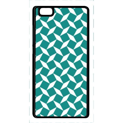 Coque Pour Smartphone - Carreau Bleu Canard - Compatible Avec Huawei P8 Lite (2015) - Plastique - Bord Noir