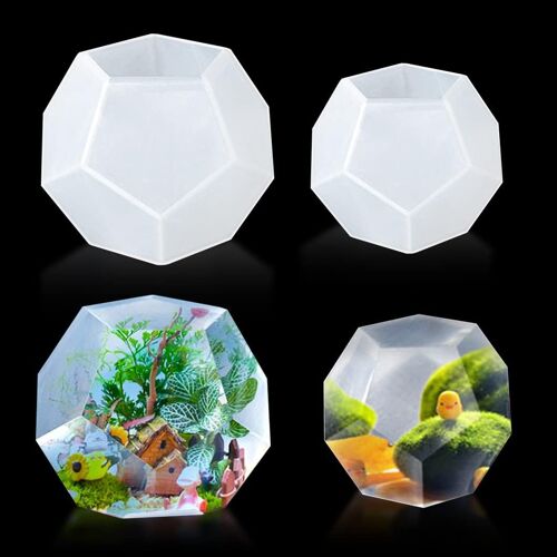 2pcs Moule En Résine Époxy Cristal Polyèdre Moules En Silicone Géométrie Moule En Pentagone Sphère Pour Collier Bougies Bijoux Décoration De La Maison