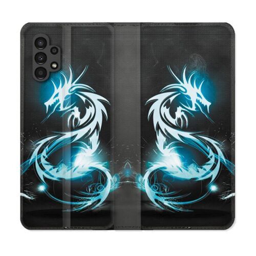 Housse Cuir Portefeuille Pour Samsung Galaxy A13 4g Fantastique Dragon Bleu