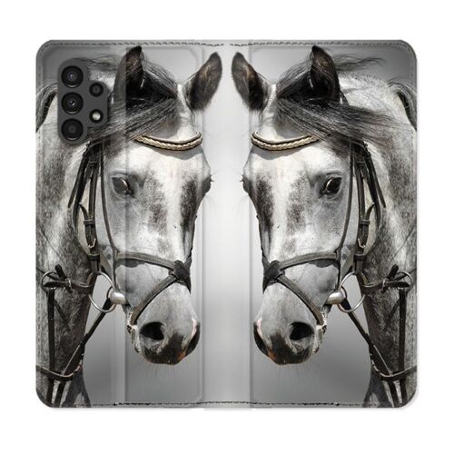 Housse Cuir Portefeuille Pour Samsung Galaxy A13 4g Animal Cheval Blanc