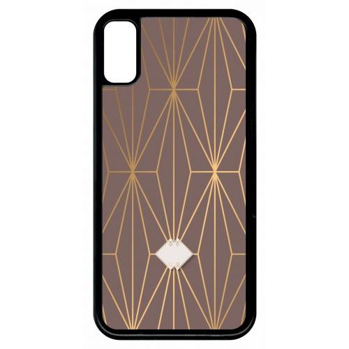Coque Pour Smartphone - Losange Geometrique Beige Et Or - Compatible Avec Apple Iphone 8 - Plastique - Bord Noir