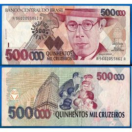 Bresil 500000 Cruzeiros 1993 Surcharge 500 Reais Billet Brasil Brazil