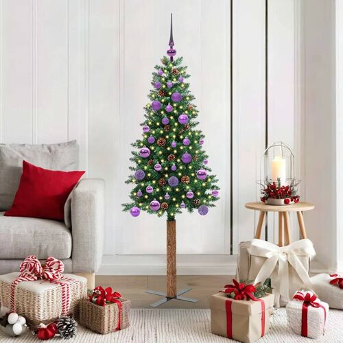 vidaXL Sapin de Noël mince Vert 150 cm PVC et bois de pin massif
