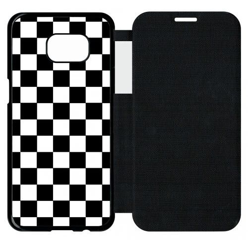 Etui a flip flap - Dammier noir et blanc - compatible avec samsung Galaxy S7 edge - Plastique - bord Noir