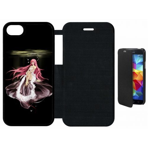 Etui A Flip Flap - Manga Fille Cheveux Rose - Compatible Avec Apple Iphone 8 - Plastique - Bord Noir