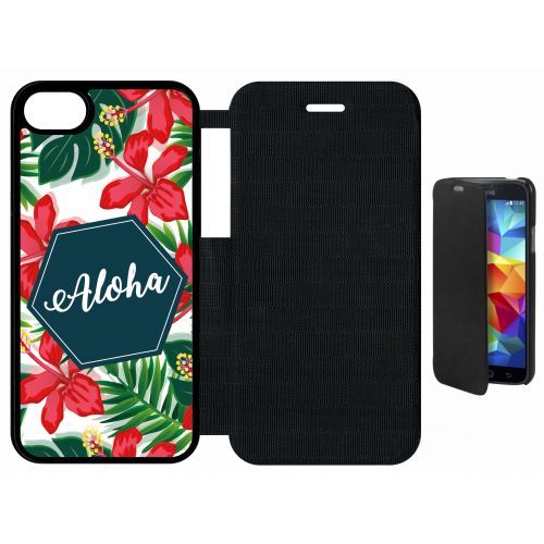 Etui A Flip Flap - Aloha Tropical Fond Blanc - Compatible Avec Apple Iphone 8 - Plastique - Bord Noir