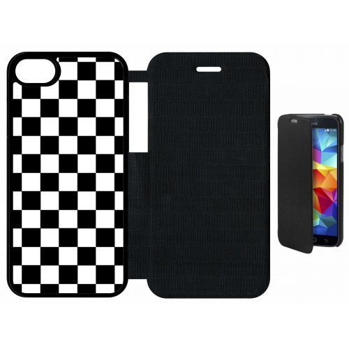 Etui A Flip Flap - Dammier Noir Et Blanc - Compatible Avec Apple Iphone 8 - Plastique - Bord Noir