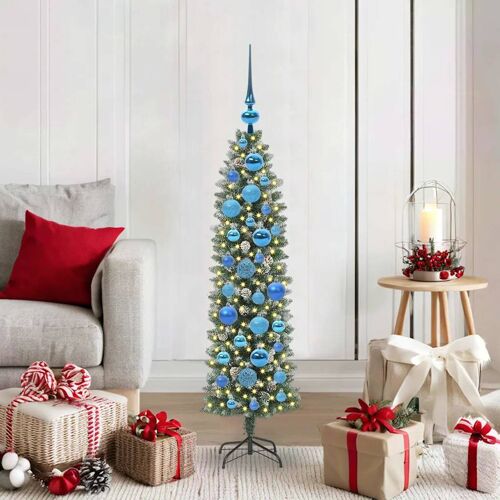 vidaXL Arbre de Noël artificiel slim avec 150 LED Vert et blanc 120 cm