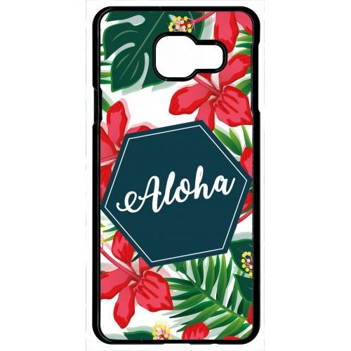 Coque Pour Smartphone - Aloha Tropical Fond Blanc - Compatible Avec Samsung Galaxy A9 (2016) - Plastique - Bord Noir