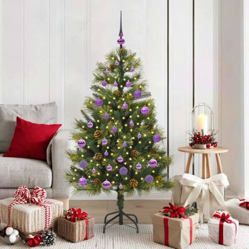 vidaXL Sapin de Noël artificiel avec branches pliables et cônes 150 cm