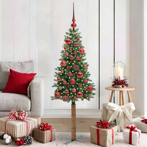 vidaXL Sapin de Noël mince Vert 150 cm PVC et bois de pin massif