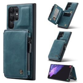 Coque Samsung Galaxy S22 Ultra, Etui Portefeuille 3 Emplacements Pour Cartes, 1 Money Pocket,Portefeuille À Fermeture À Glissière Pour Samsung Galaxy S22 Ultra,Bleu