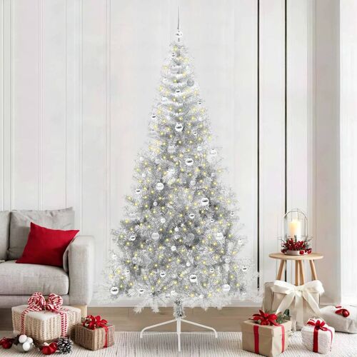 vidaXL Sapin de Noël artificiel pré-éclairé Argent 240 cm PET