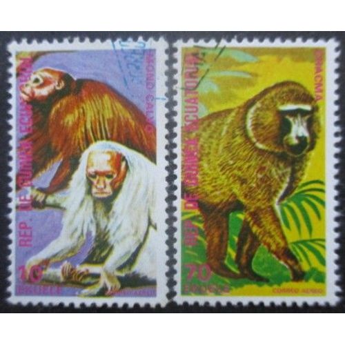 Guinee Equatoriale Poste Aérienne N°54a Et 54b Singes Oblitérés