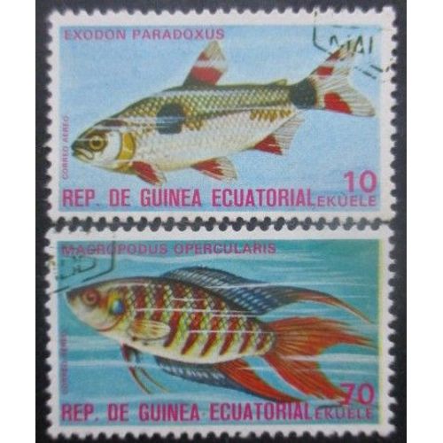 Guinee Equatoriale Poste Aérienne N°56a Et 56b Poissons Oblitérés