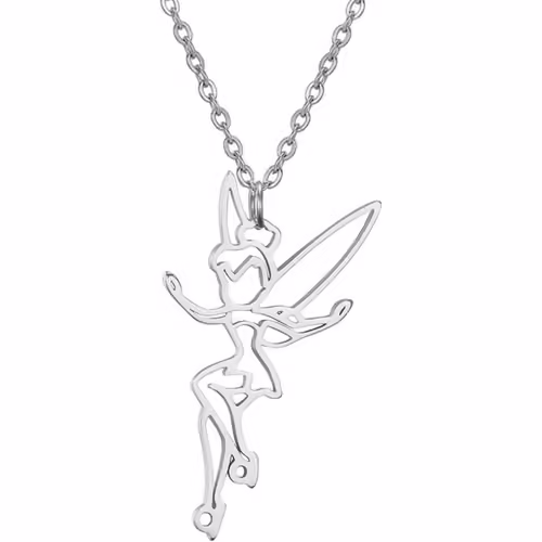 Collier Fée Pixie Clochette Silhouette Pour Femmes Filles Acier Inoxydable Exquis Magique Pixie Ange Pendentif Collier Bijoux[X3941]