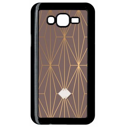 Coque Pour Smartphone - Losange Geometrique Beige Et Or - Compatible Avec Samsung Galaxy J7 - Plastique - Bord Noir