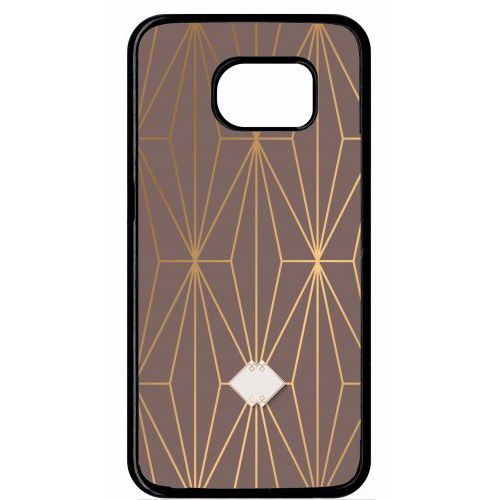 Coque Pour Smartphone - Losange Geometrique Beige Et Or - Compatible Avec Samsung Galaxy S6 Edge - Plastique - Bord Noir