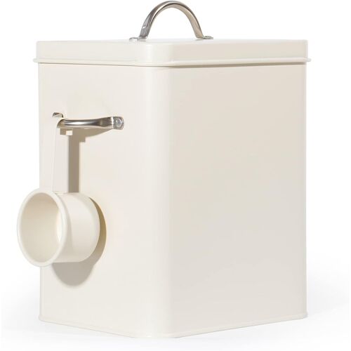 JEXNOVASHOP-Boîte de rangement en métal pour lessive - 6,5 l - Pour nourriture pour chien et chat - Grains de café (beige mat)