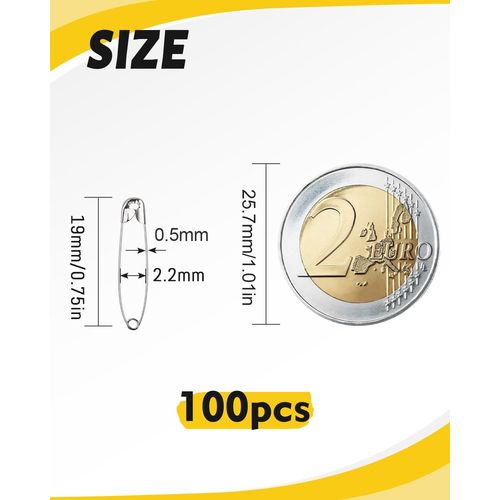 Tianyi-100 Epingles A Nourrice 19mm Petites Epingle De Surete - Pour Couture, Travaux Manuels, Couture Artisanale(Argenté)