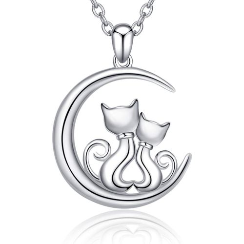 Subzonal-Collier De Chat En Argent Sterling 925 Doubles Chats Pendentif Bijoux Pour Femme Fille Cadeau De Noël Pour Femme Mère Fille Soeur Copine