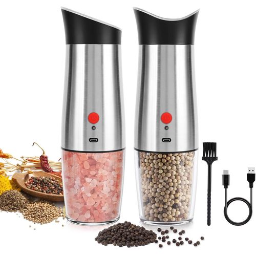 TIANYI-Moulin à Poivre et Sel Électrique: - Automatique Gravité Moulin à Sel Rechargeable USB, 170ml de Haute Capacité Grain Grossier Réglable