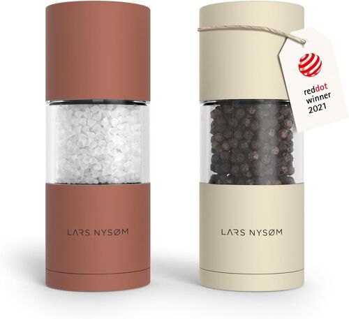Set De Moulin À Sel Et À Poivre En Acier Inoxydable Avec Broyeur Réglable En Céramique 2 Pièces I Set De Moulin À Épices Manuel (Red/Beige)