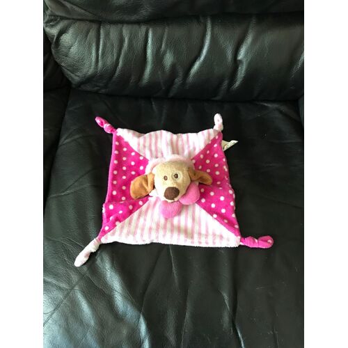 Doudou Plat Chien Rose Blanc Rayé Abc