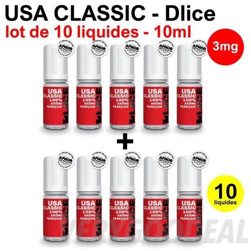 Eliquid USA CLASSIC 3mg lot de 10 liquides DLICE