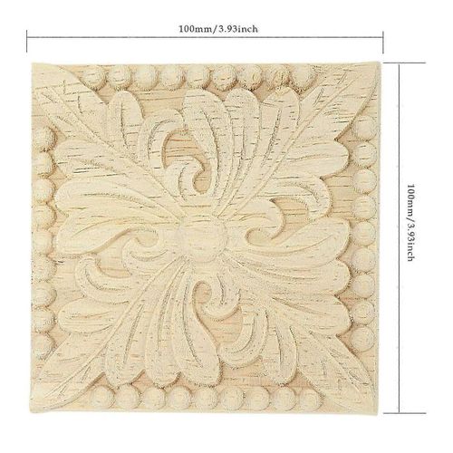 3x Appliques En Bois Naturel Décalcomanies Carrées Sculpture De Fleurs Moulures Décoratives En Bois 10x10cm