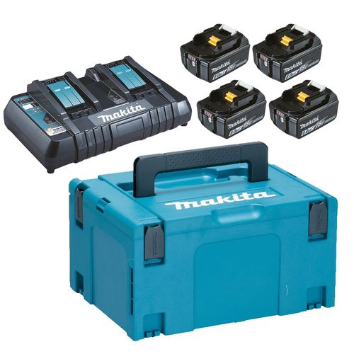 Pack 4 Batteries 6Ah BL1860 + Chargeur double MAKITA DC18RD + coffret Makpac - 198091-4