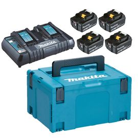 Pack 4 Batteries 6Ah BL1860 + Chargeur double MAKITA DC18RD + coffret Makpac - 198091-4