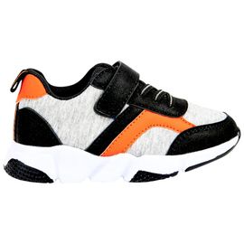 Chaussures Baskets Basse Gris Chiné Avec Touches Orange Et Velcro Pour Garçon Gris