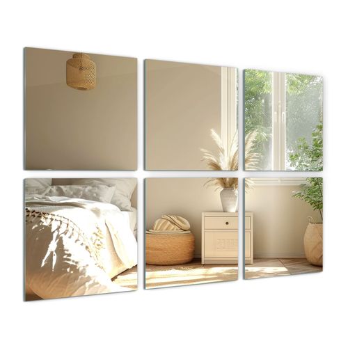 Tulup Lot de 6 Dalles Miroir carrées autocollantes Adhésif 30x30 cm Décoratif élégant Decoration Murale mural miroir à coller pour Chambre à coucher Salon Séjour Salle de bain Paquet