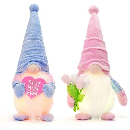 Cadeaux D'anniversaire De Fête Des Mères Gnomes Décorations Pour La Maison, 2pcs Éclairé Tulipe Gnomes En Peluche Décoration Intérieur Pour Maman Cadeaux