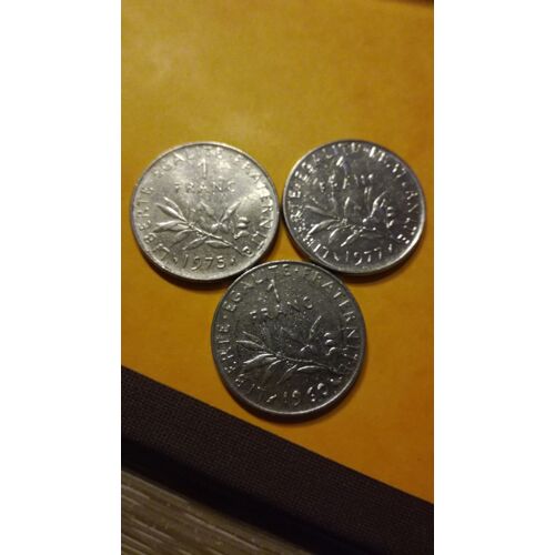 Lot Kr1 : 3 Pieces 1 Franc Semeuse 1960+1975+1977 En L Etat Sur Les Photos