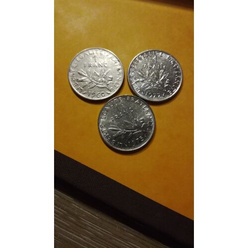 Lot Kr3: 3 Pieces 1 Franc Semeuse 1960+1975+1977 En L Etat Sur Les Photos