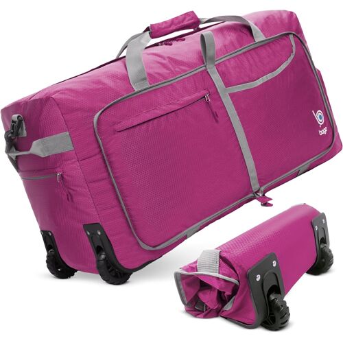 acdsgd-Sac de sport à roulettes ¿ 68,6 cm, 76,2 cm, 78,7 cm, 80 L, 100 L, 120 L, sac de voyage pliable, imperméable, sac de sport léger et robuste pour les voyages, sac de sport à roulettes, rose, 100L