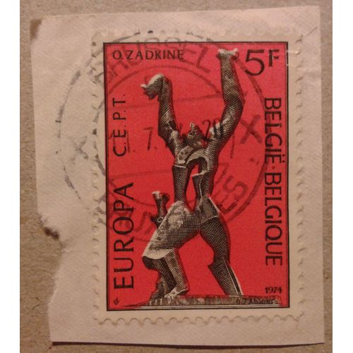 Timbre Belgique 1974 Yvert Et Tellier N°1707 Europa Cept Sculpture Oblitéré Sur Coin D'enveloppe
