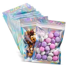 Refermable Sacs Étanches à L'odeur Feuille Pochette Sac Plat De Stockage Holographique Sac Mylar Sacs pour Les Cotillons