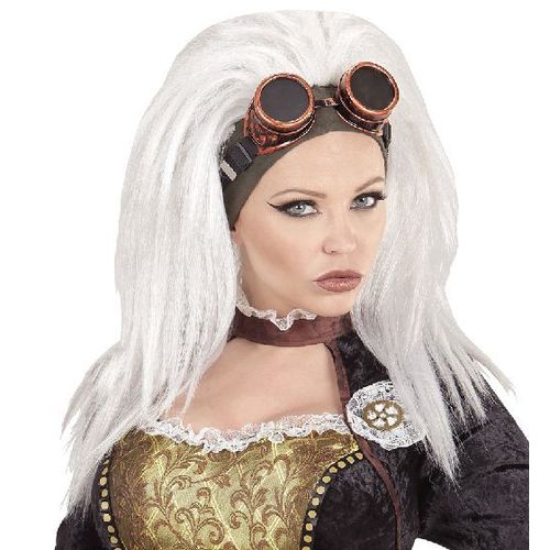 Perruque Blanche Steampunk Avec Lunettes