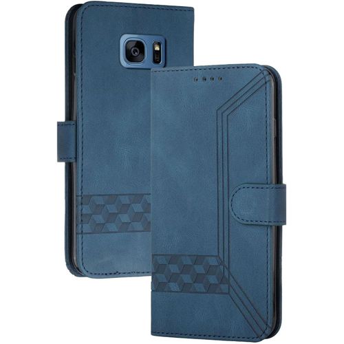 Coque Compatible Avec Samsung Galaxy S7 Edge,Anti-Choc Housse En Cuir Premium Flip Case Portefeuille Etui,Bleu