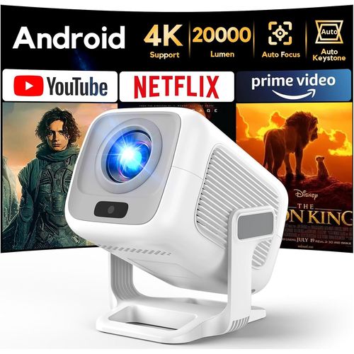 [App Intégrée&Auto Focus] Vidéoprojecteur 4K Wifi6 Bluetooth 4,O4 Projecteur 1080P Natif Avec Rotation 180°,Android 11 Auto Keystone,Retroprojecteur Home Cinéma/Phone/Ps5/Laptop
