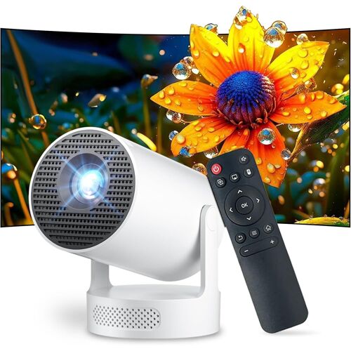 MEVRONISSHOP-Videoprojecteur Portable 2026,Mini Pico Projecteur Supporte 4K 1080P avec WiFi 6 et Bluetooth 5.4 Android 14.0 180° Rotation,Haut-Parleur HiFi 5W Intégré Home Cinema Retroprojecteur,Blan