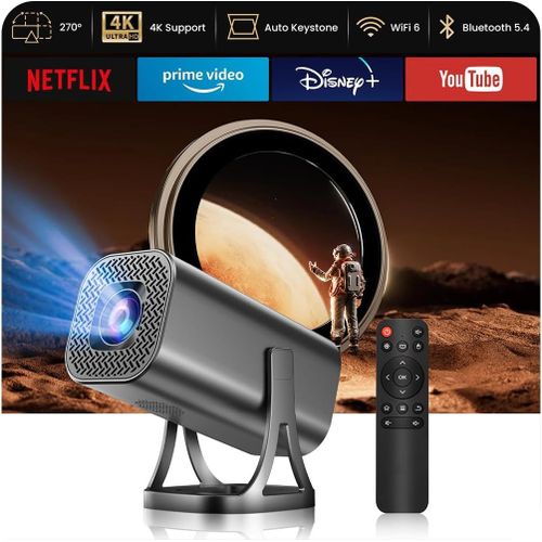 Vidéoprojecteur Portable Mini Projecteur Video 1080P Fhd Retroprojecteur Supporte 4K Wifi 6,270° Rotation Bluetooth 5.4 Android 12,Auto Keystone Pour Hdmi/Usb/Wi-Fi/Tv Stick