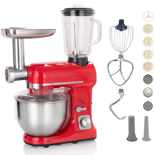 Robot Multifonctions 5l 1000w Rouge Avec Hachoir Et Blender 1,5l En Verre Robimix Rouge