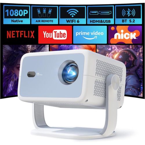 Projecteur Portable Avec Wifi Et Bluetooth,Rotatif À 360 °,Proyecteur Extérieur Natif 1080P Avec Mise Au Point Automatique Intégrée Et Obstacle Et Haut-Parleur 30 W Pour Usage Domestique